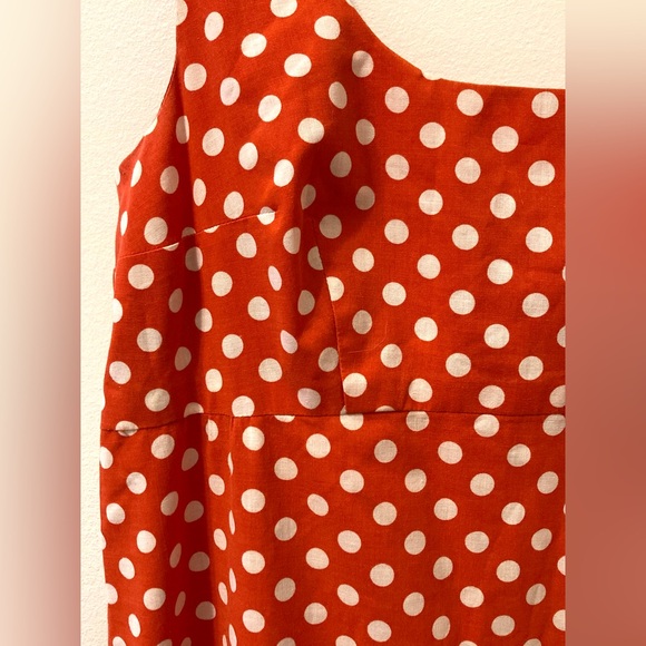 Orange and white polkadots empire waist summer dress - Picture 2 of 5